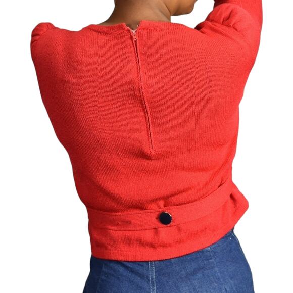 Vintage St John Top Red Sweater Santana Knit Puff Sleeve 80s Marie Gray Size 4 - Picture 2 of 16